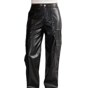 Almost Famous Faux Leather Black Cargo Pants Size L